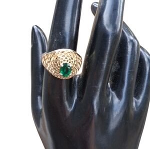 Vintage 1970s 10K Gold Electroplated Cocktail Ring | Domed Honeycomb Style